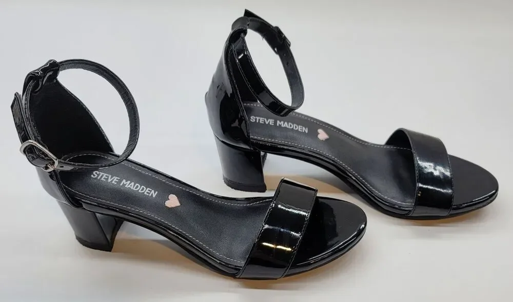 Steve Madden Kids JCarrson Black Patent Block Heel Dress Sandals Girls Size 3M
